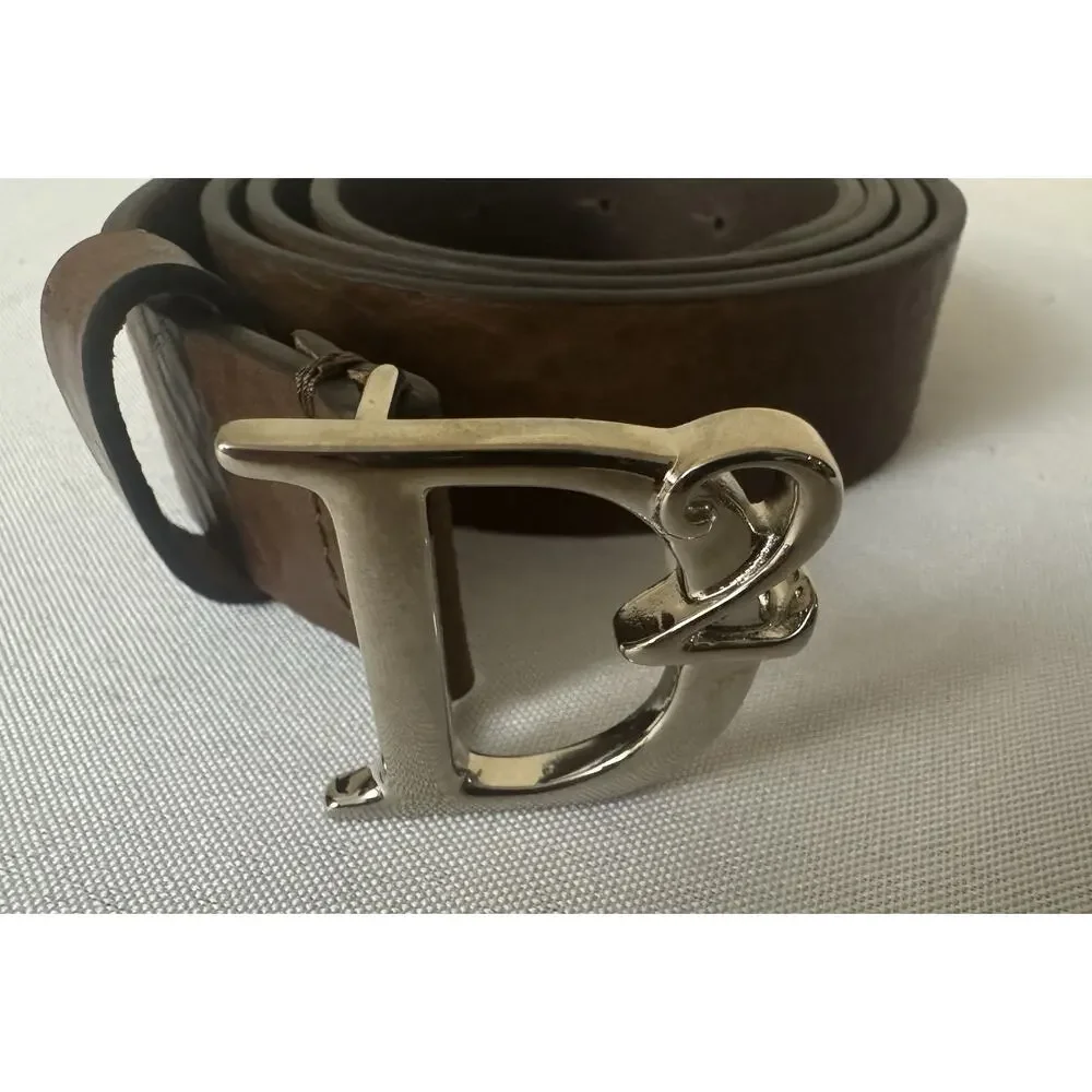 New Dsquared2 Brown Leather Silver Statement Plaque Belt Size 105cm/40” $395.00